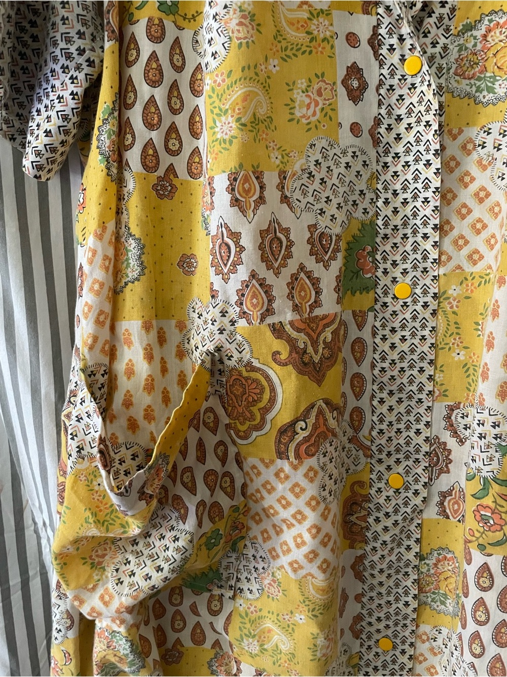 Vintage Yellow Patchwork Print Collared Dress/House Dress/Robe - Picture 2 of 5
